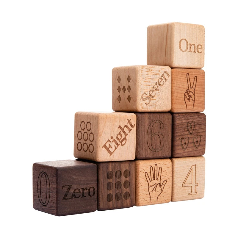 10pcs Baby Wooden Toys Educational Building Blocks 3D Stacking Block Teaching Numbers English Early Education Montessori Toys