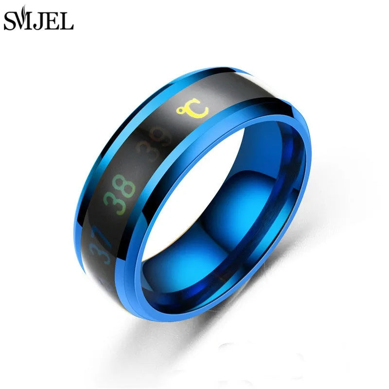 Smart Stainless Steel Sensor Body Temperature Ring for Couples Multifunctional Display Real-Time Temperature Measuring Ring
