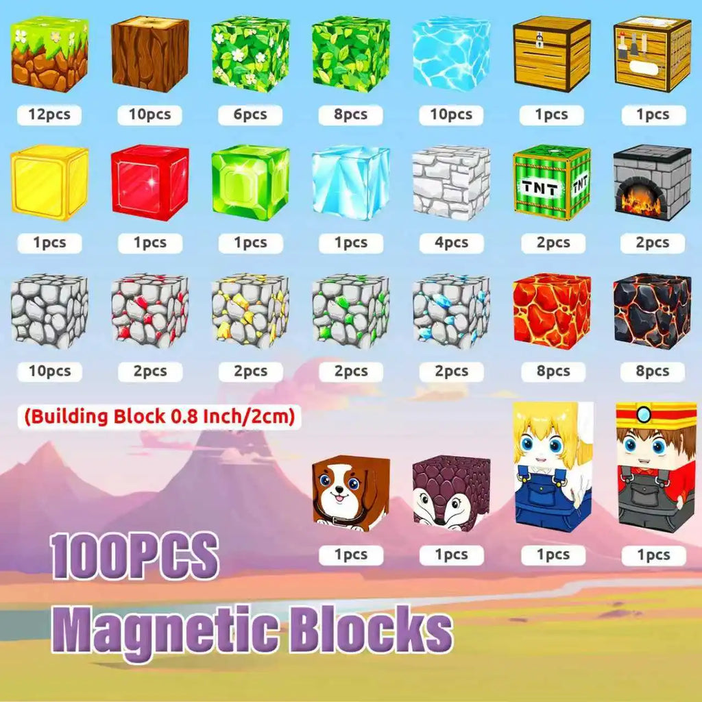 Magnetic Building Blocks -100pcs Magnetic Building Blocks, Magnetic Tile Children's Building Blocks 2025 Upgraded Game Toys, Chr