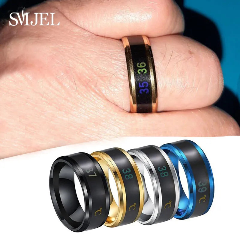 Smart Stainless Steel Sensor Body Temperature Ring for Couples Multifunctional Display Real-Time Temperature Measuring Ring