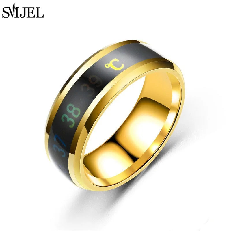 Smart Stainless Steel Sensor Body Temperature Ring for Couples Multifunctional Display Real-Time Temperature Measuring Ring