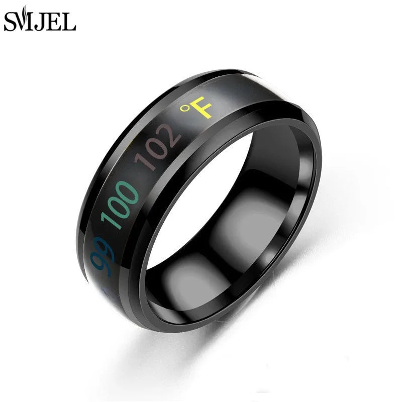 Smart Stainless Steel Sensor Body Temperature Ring for Couples Multifunctional Display Real-Time Temperature Measuring Ring