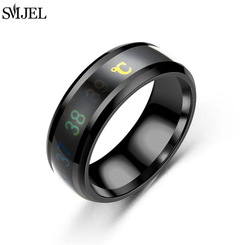 Smart Stainless Steel Sensor Body Temperature Ring for Couples Multifunctional Display Real-Time Temperature Measuring Ring