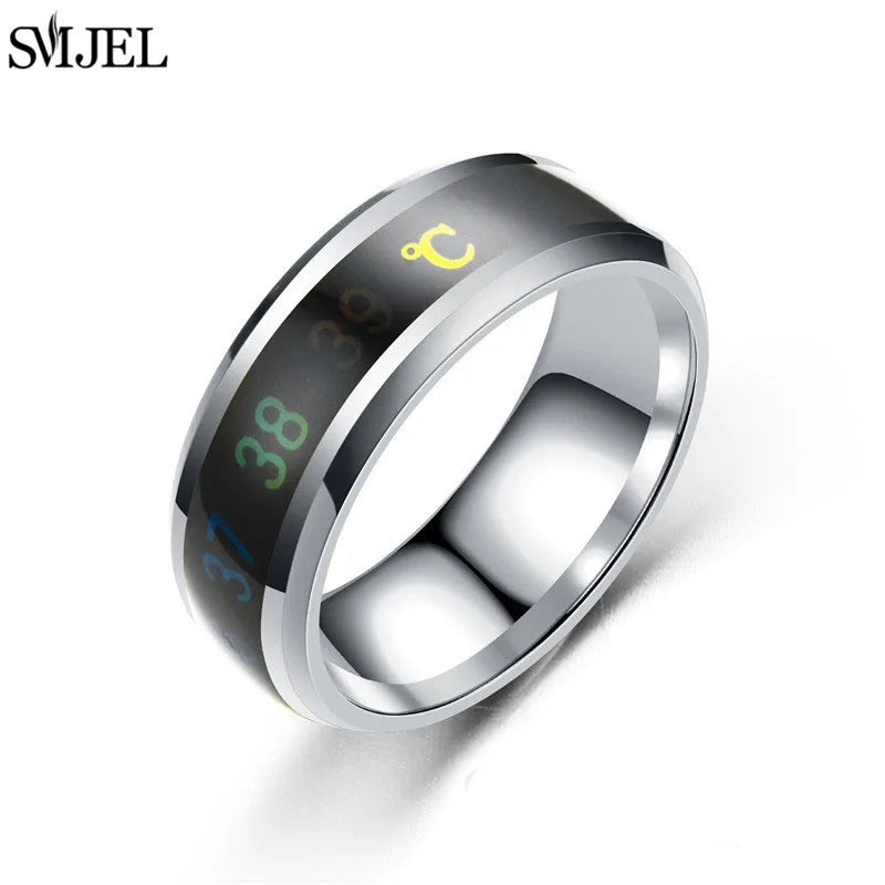 Smart Stainless Steel Sensor Body Temperature Ring for Couples Multifunctional Display Real-Time Temperature Measuring Ring
