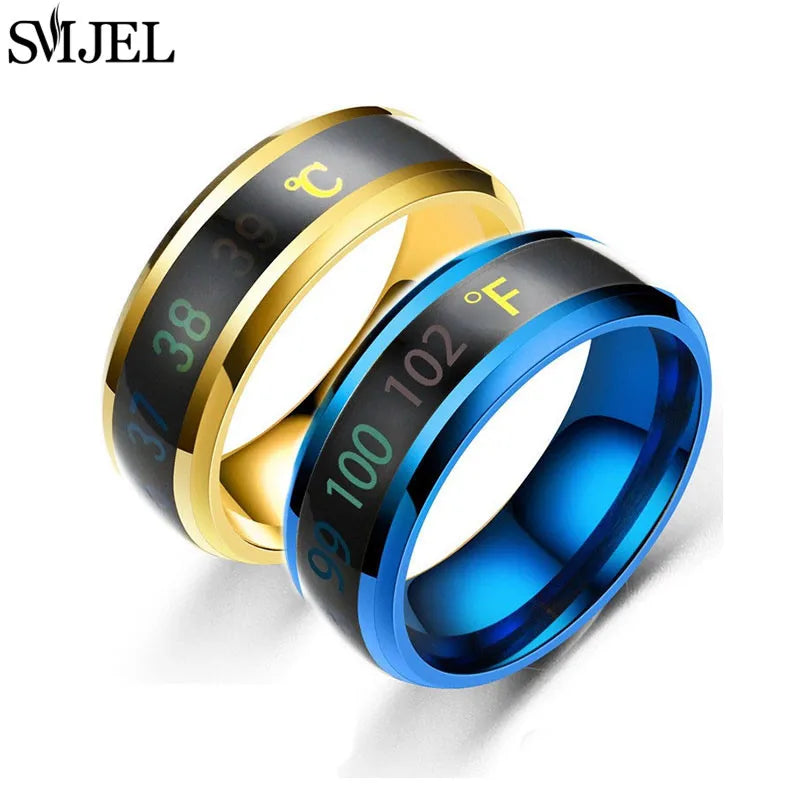 Smart Stainless Steel Sensor Body Temperature Ring for Couples Multifunctional Display Real-Time Temperature Measuring Ring